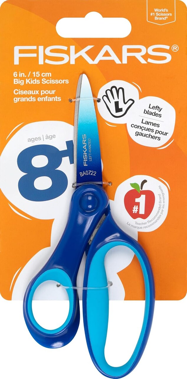 Left-Handed Big Kids Scissors for Ages 8-11, Scissors for School or Crafting, Back to School Supplies, Ombre Blue-Turquoise